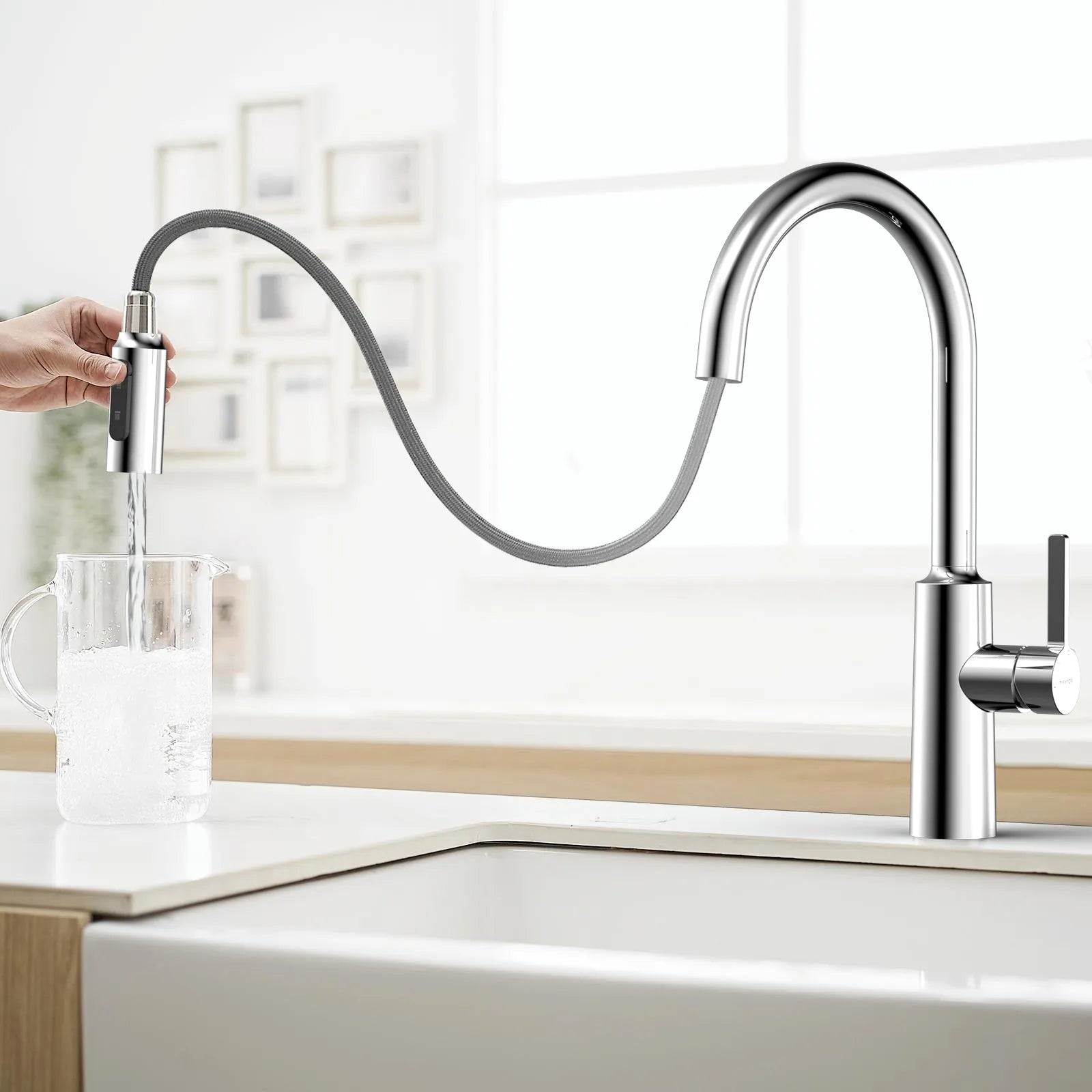 Solid Brass Pull-Down Kitchen Faucet – 4-Function Spray Head – KFB1510