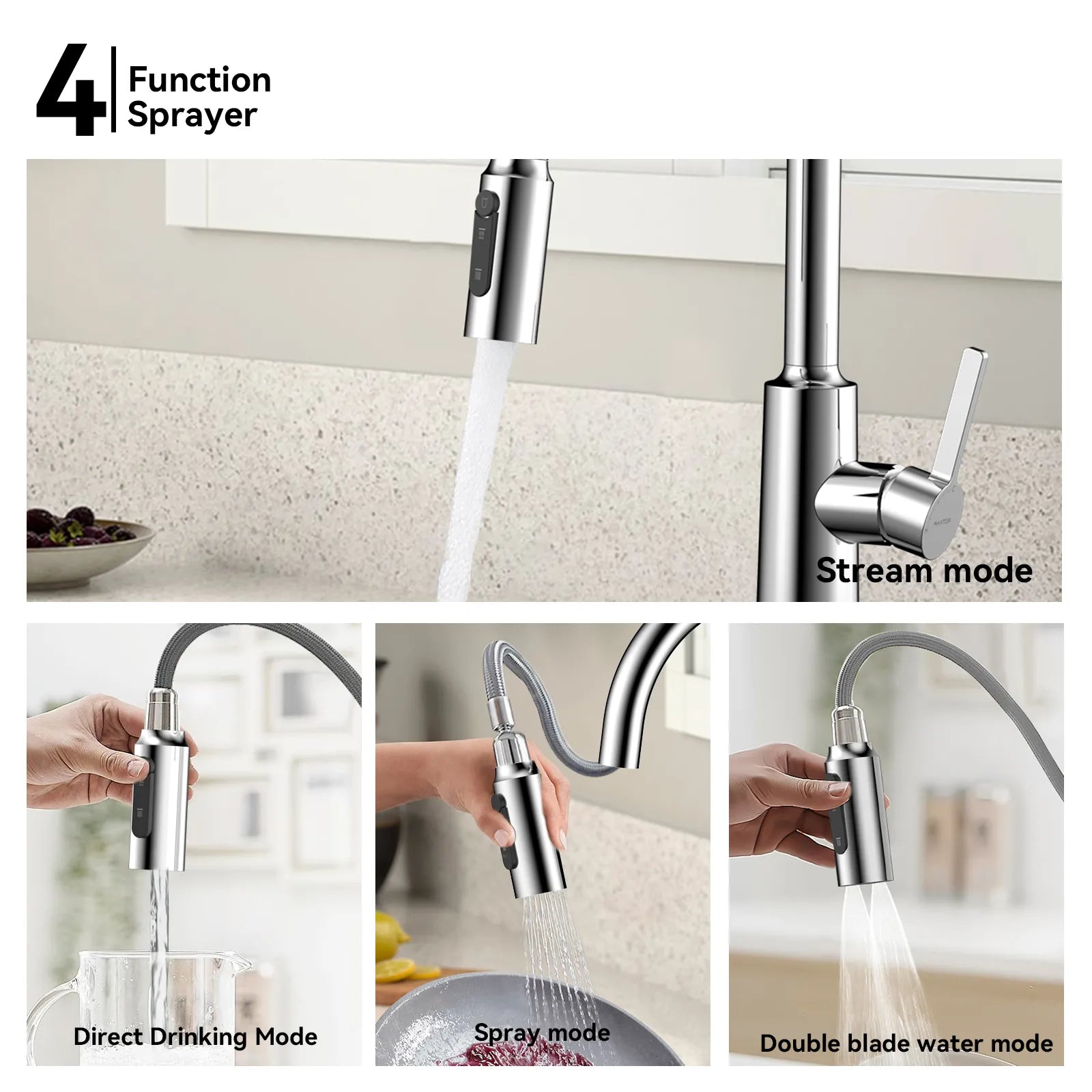 Solid Brass Pull-Down Kitchen Faucet – 4-Function Spray Head – KFB1510