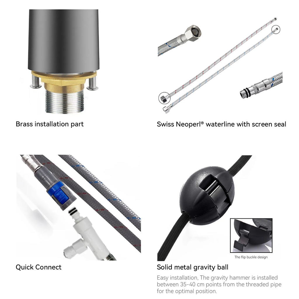 Solid Brass Pull-Down Kitchen Faucet – 4-Function Spray Head – KFB1510