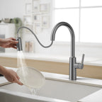 Solid Brass Pull-Down Kitchen Faucet – 4-Function Spray Head – KFB1510
