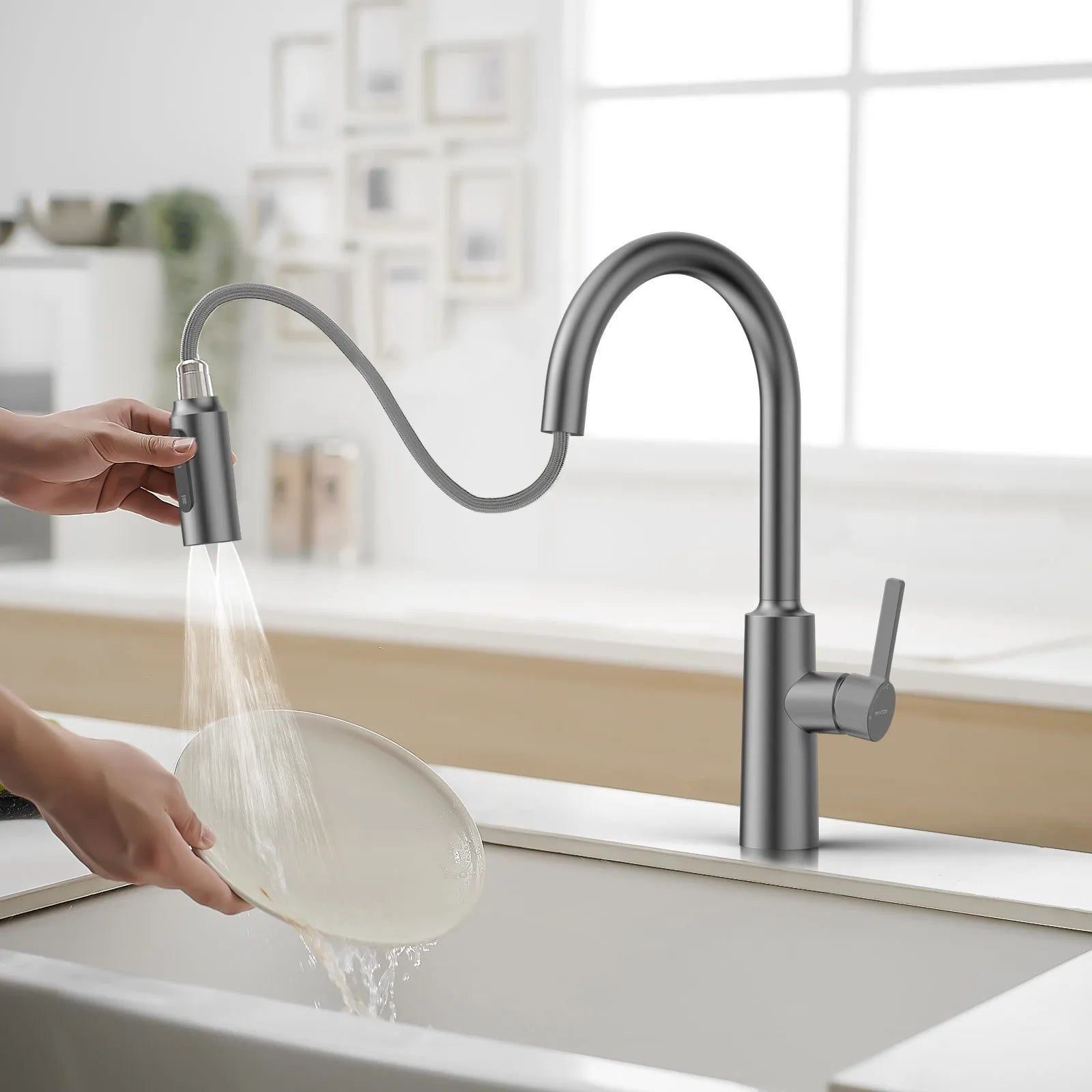 Solid Brass Pull-Down Kitchen Faucet – 4-Function Spray Head – KFB1510