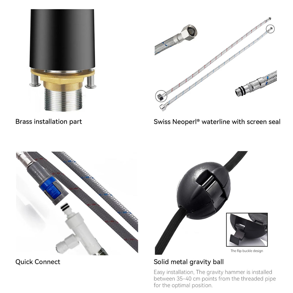 Solid Brass Pull-Down Kitchen Faucet – 4-Function Spray Head – KFB1510