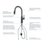 Solid Brass Pull-Down Kitchen Faucet – 4-Function Spray Head – KFB1510