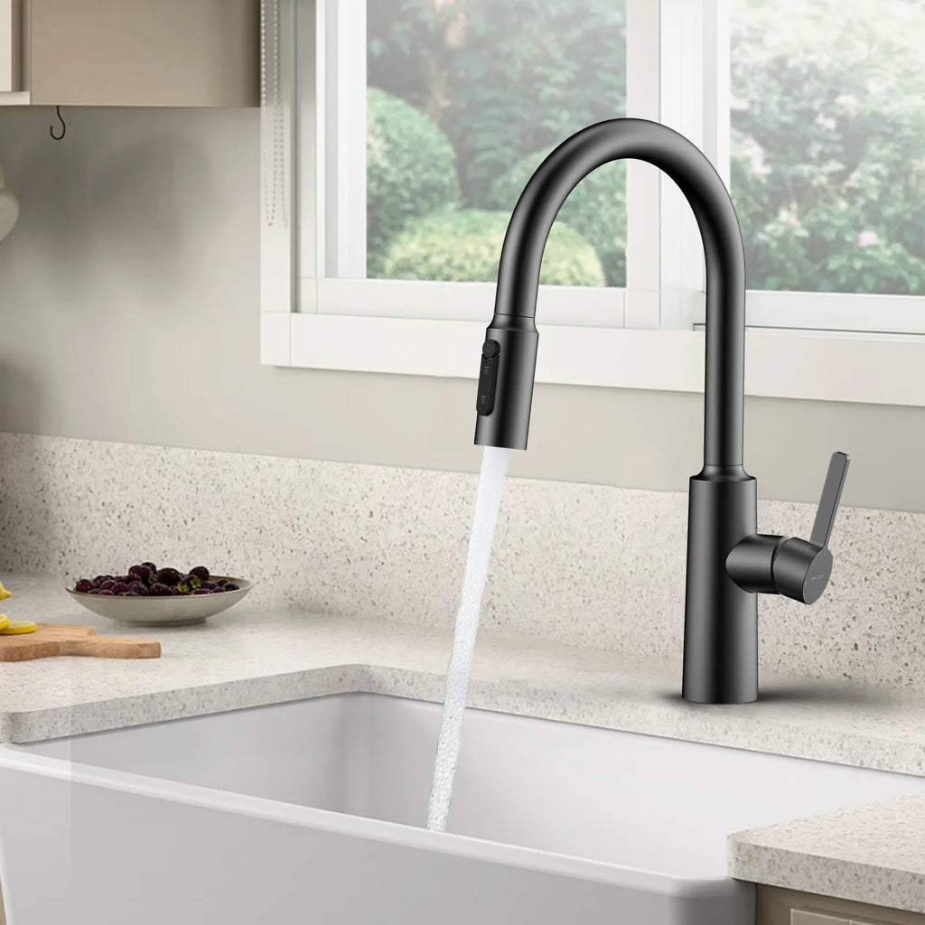 Solid Brass Pull-Down Kitchen Faucet – 4-Function Spray Head – KFB1510