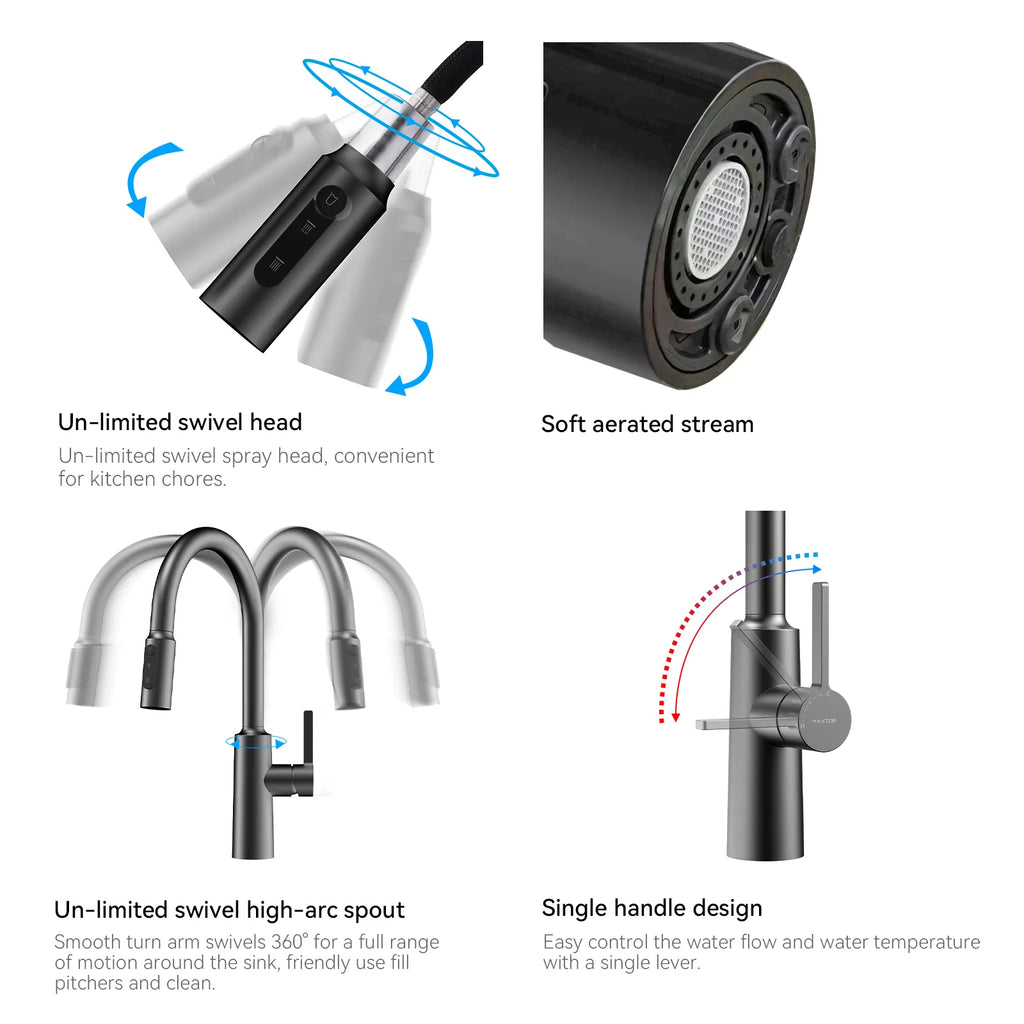 Solid Brass Pull-Down Kitchen Faucet – 4-Function Spray Head – KFB1510