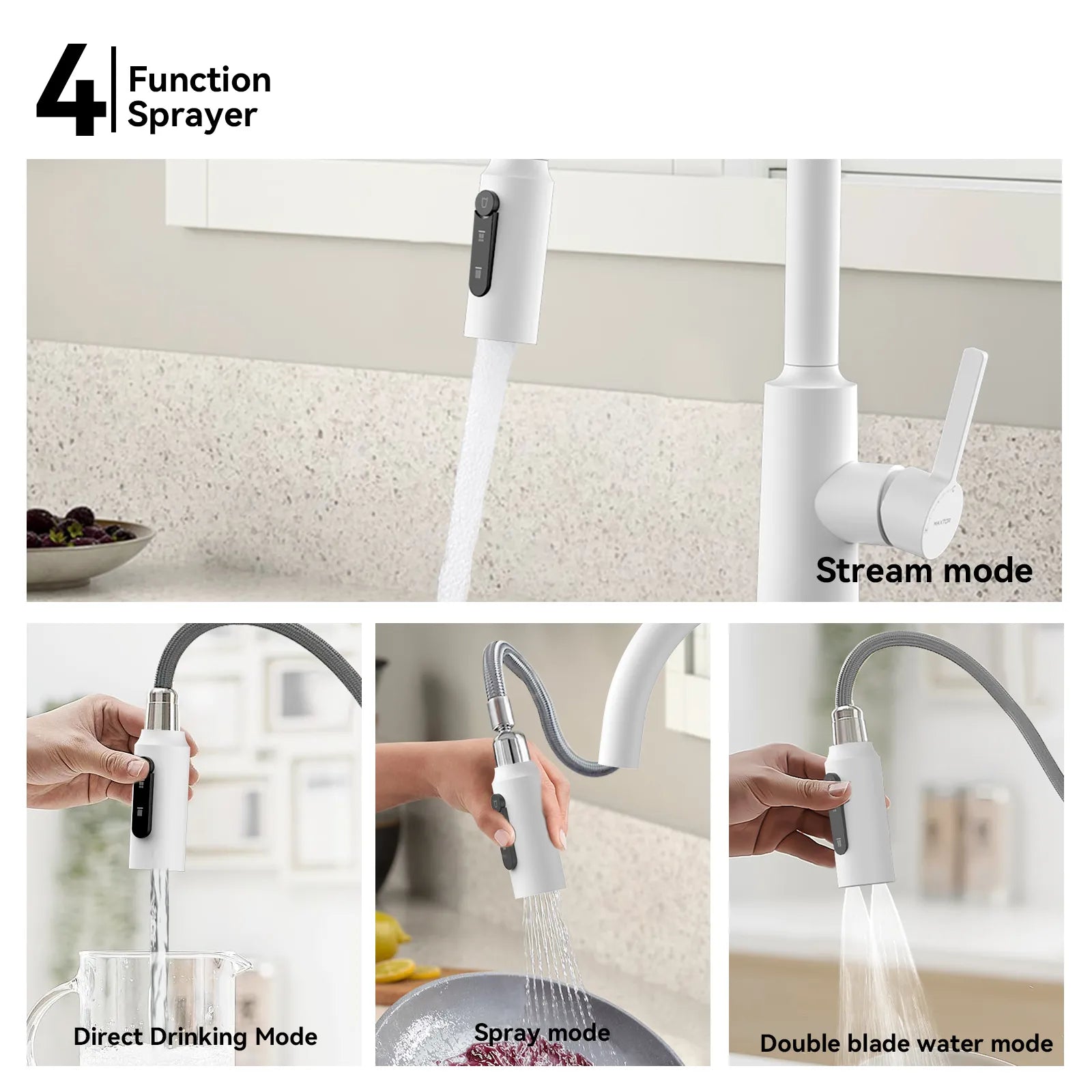 Solid Brass Pull-Down Kitchen Faucet – 4-Function Spray Head – KFB1510