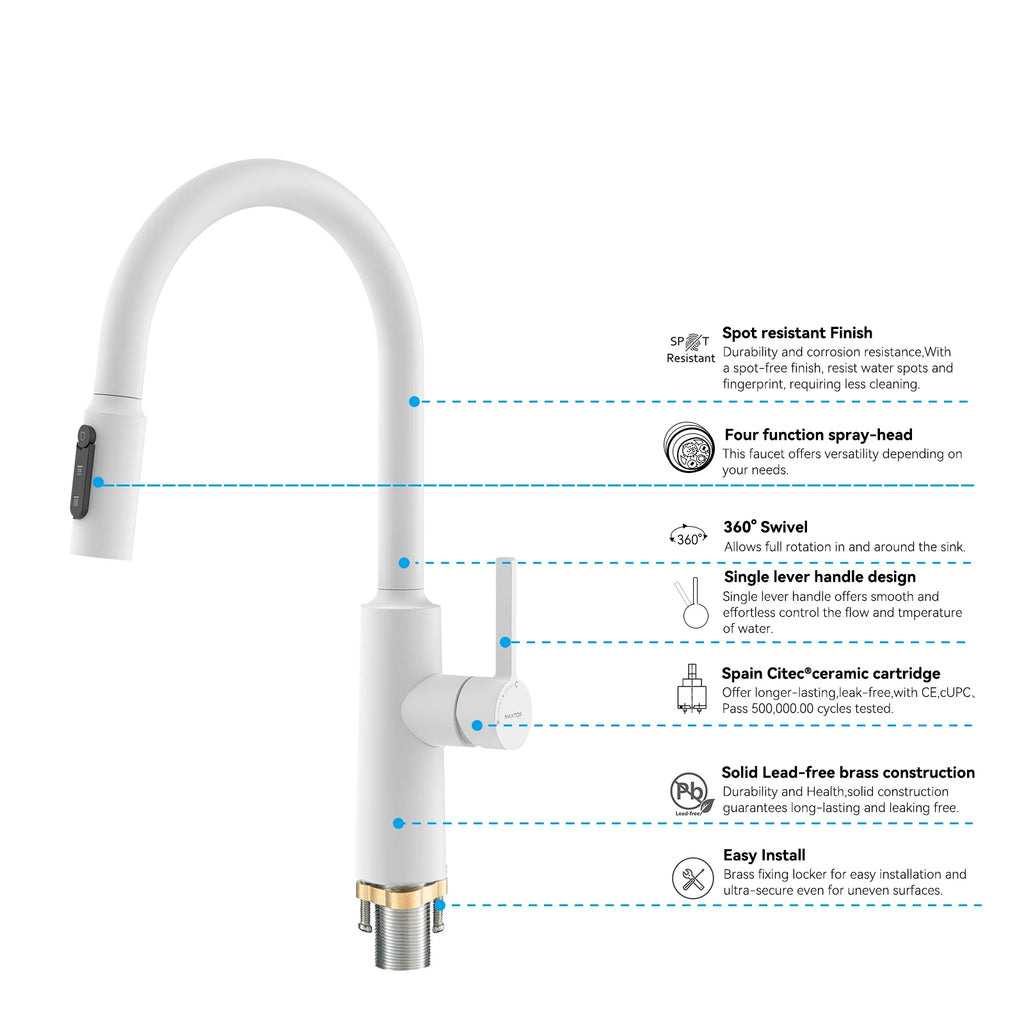 Solid Brass Pull-Down Kitchen Faucet – 4-Function Spray Head – KFB1510