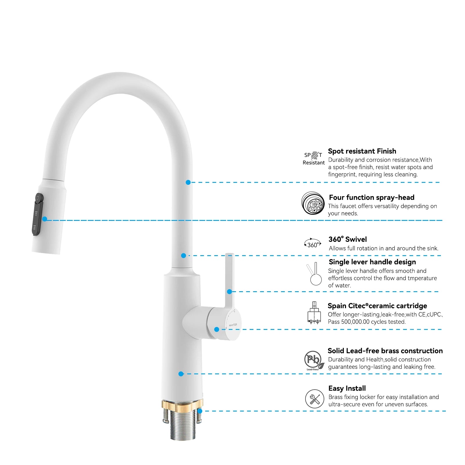 Solid Brass Pull-Down Kitchen Faucet – 4-Function Spray Head – KFB1510
