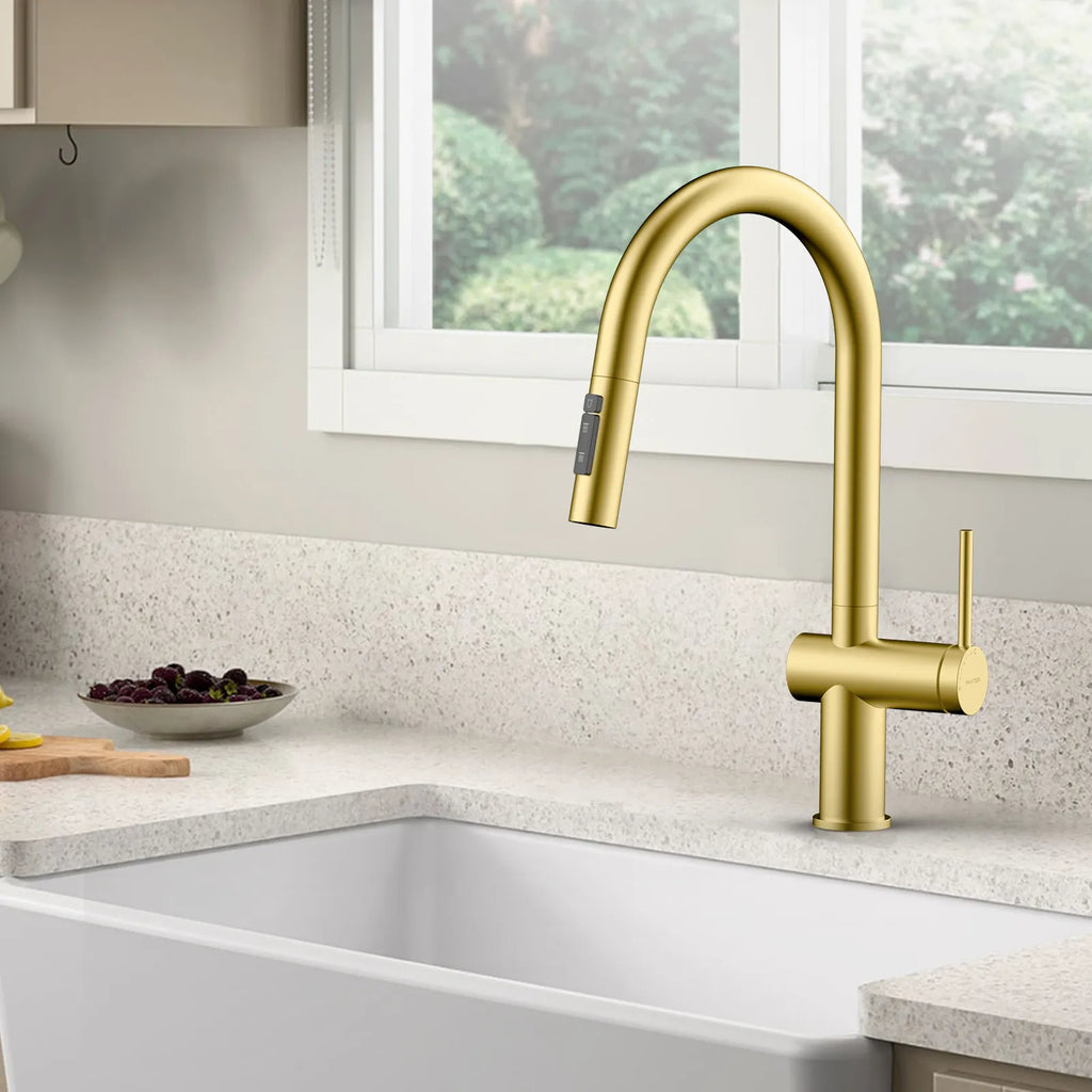 Solid Brass Pull-Down Kitchen Faucet – 3-Function Spray Head – KFB1511