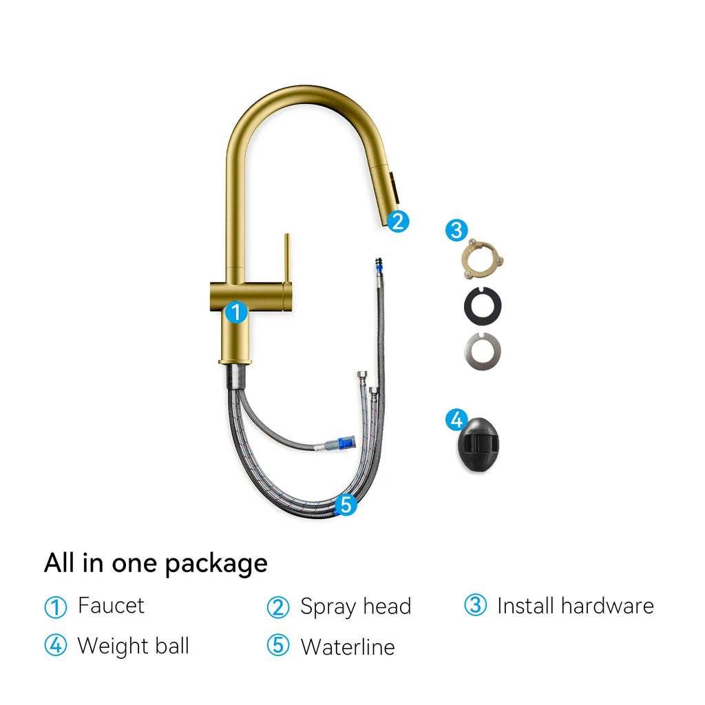 Solid Brass Pull-Down Kitchen Faucet – 3-Function Spray Head – KFB1511