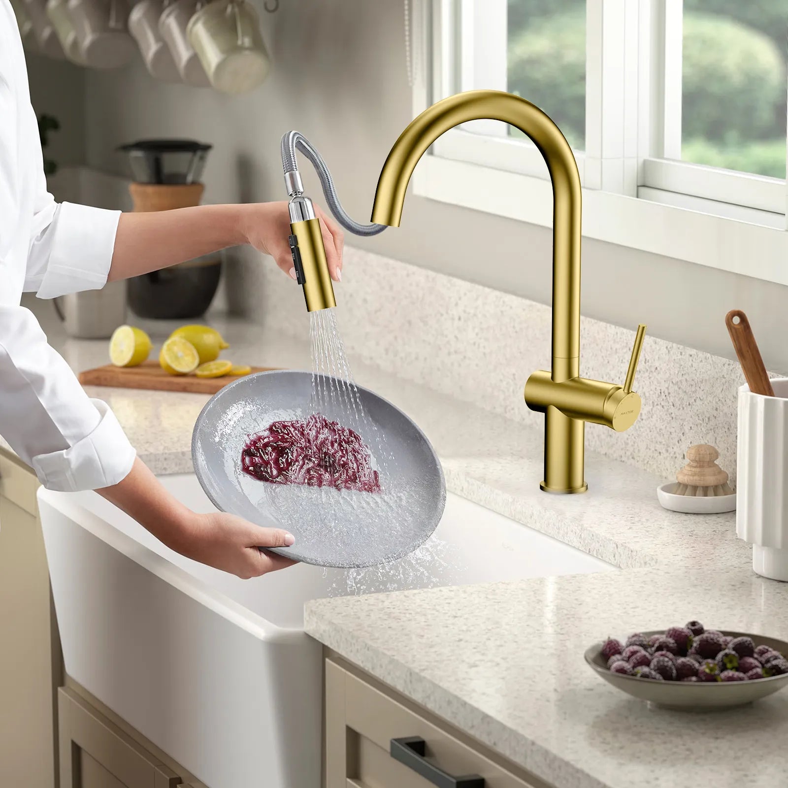 Solid Brass Pull-Down Kitchen Faucet – 3-Function Spray Head – KFB1511