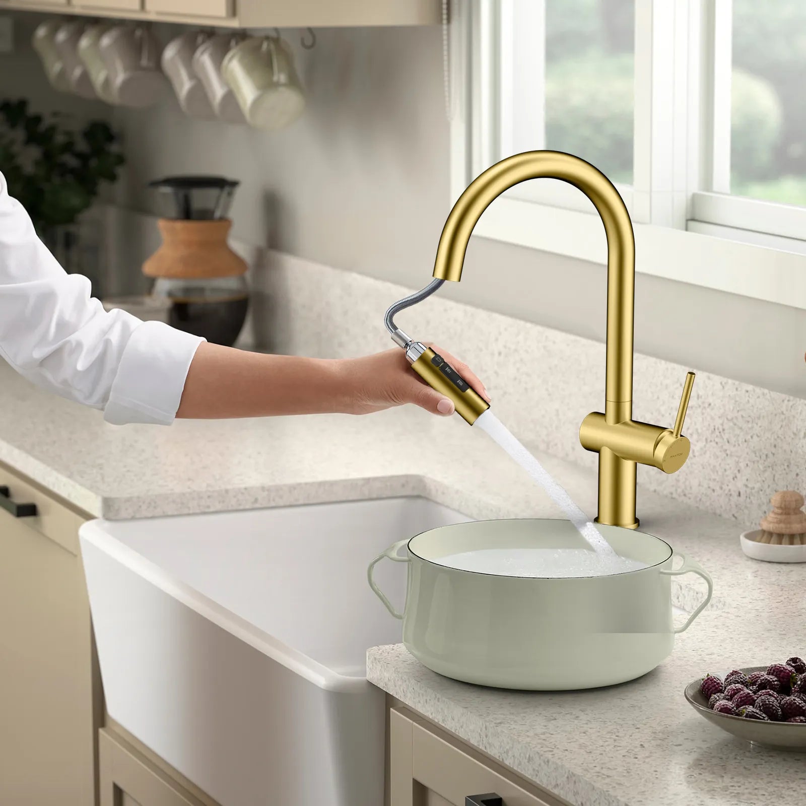 Solid Brass Pull-Down Kitchen Faucet – 3-Function Spray Head – KFB1511