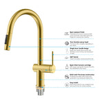 Solid Brass Pull-Down Kitchen Faucet – 3-Function Spray Head – KFB1511