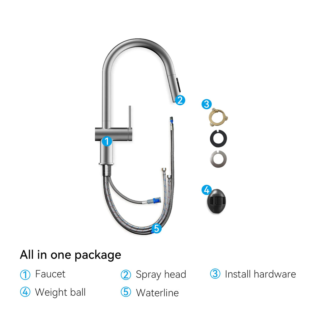 Solid Brass Pull-Down Kitchen Faucet – 3-Function Spray Head – KFB1511