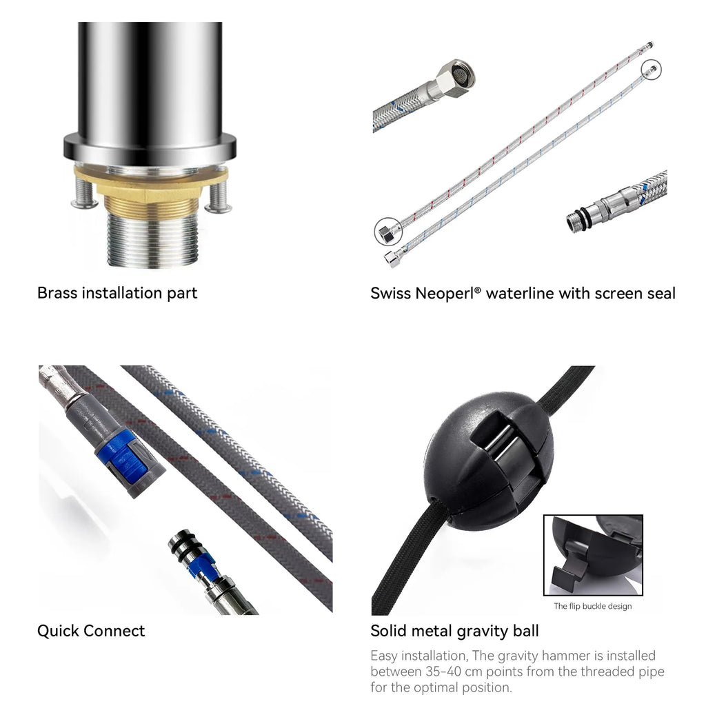 Solid Brass Pull-Down Kitchen Faucet – 3-Function Spray Head – KFB1511