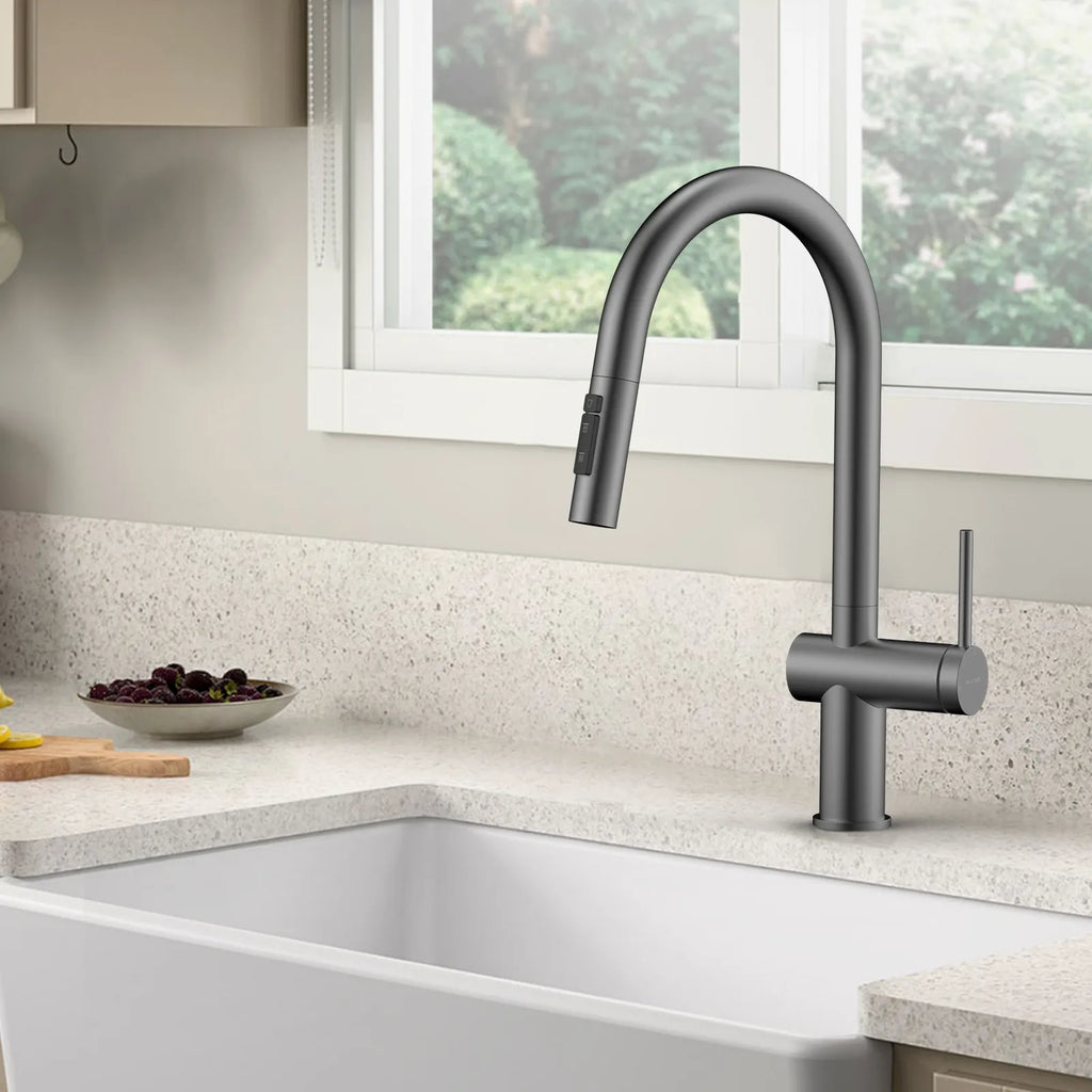 Solid Brass Pull-Down Kitchen Faucet – 3-Function Spray Head – KFB1511