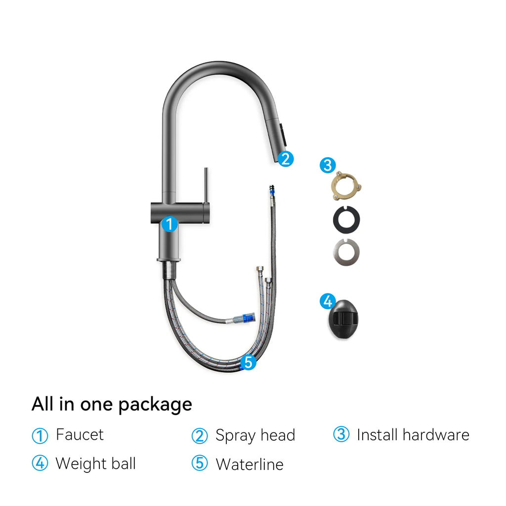 Solid Brass Pull-Down Kitchen Faucet – 3-Function Spray Head – KFB1511