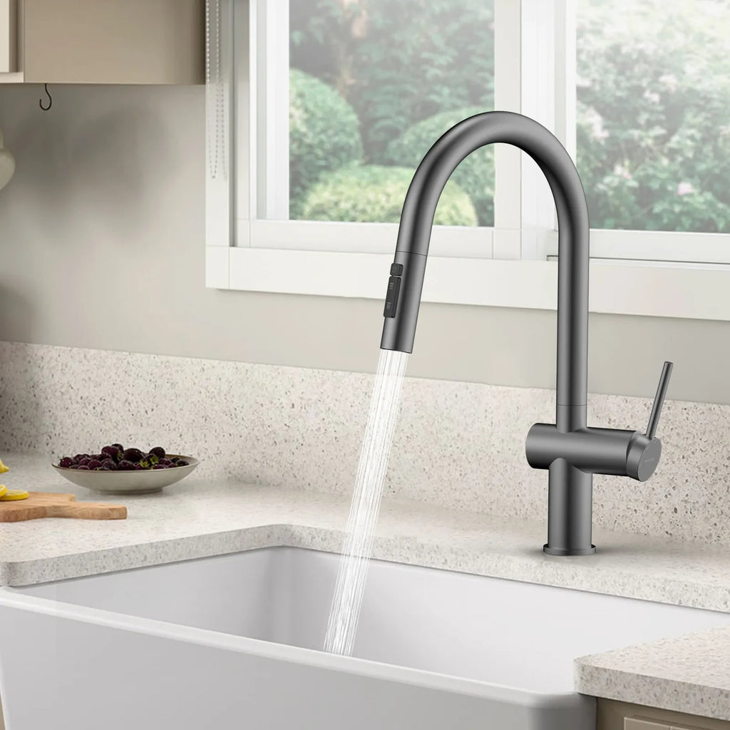 Solid Brass Pull-Down Kitchen Faucet – 3-Function Spray Head – KFB1511