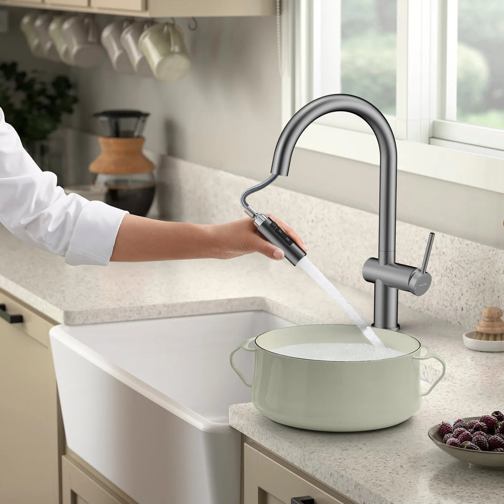 Solid Brass Pull-Down Kitchen Faucet – 3-Function Spray Head – KFB1511