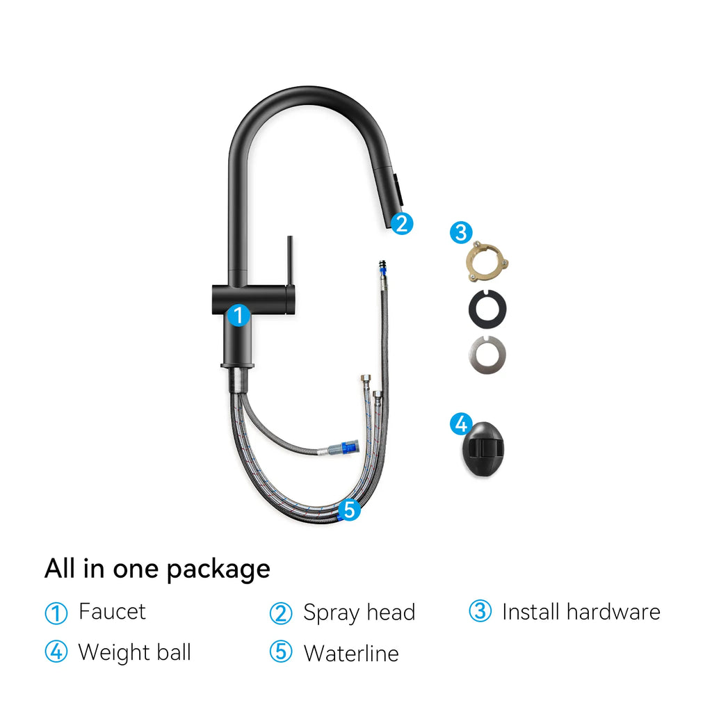 Solid Brass Pull-Down Kitchen Faucet – 3-Function Spray Head – KFB1511