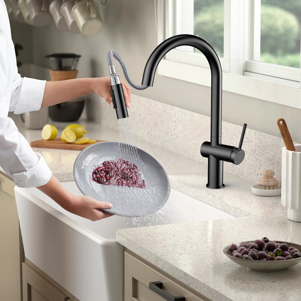 Solid Brass Pull-Down Kitchen Faucet – 3-Function Spray Head – KFB1511