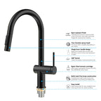 Solid Brass Pull-Down Kitchen Faucet – 3-Function Spray Head – KFB1511