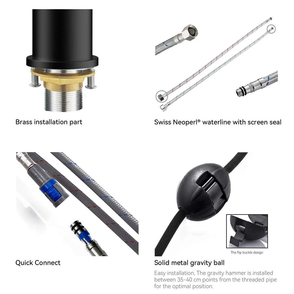 Solid Brass Pull-Down Kitchen Faucet – 3-Function Spray Head – KFB1511