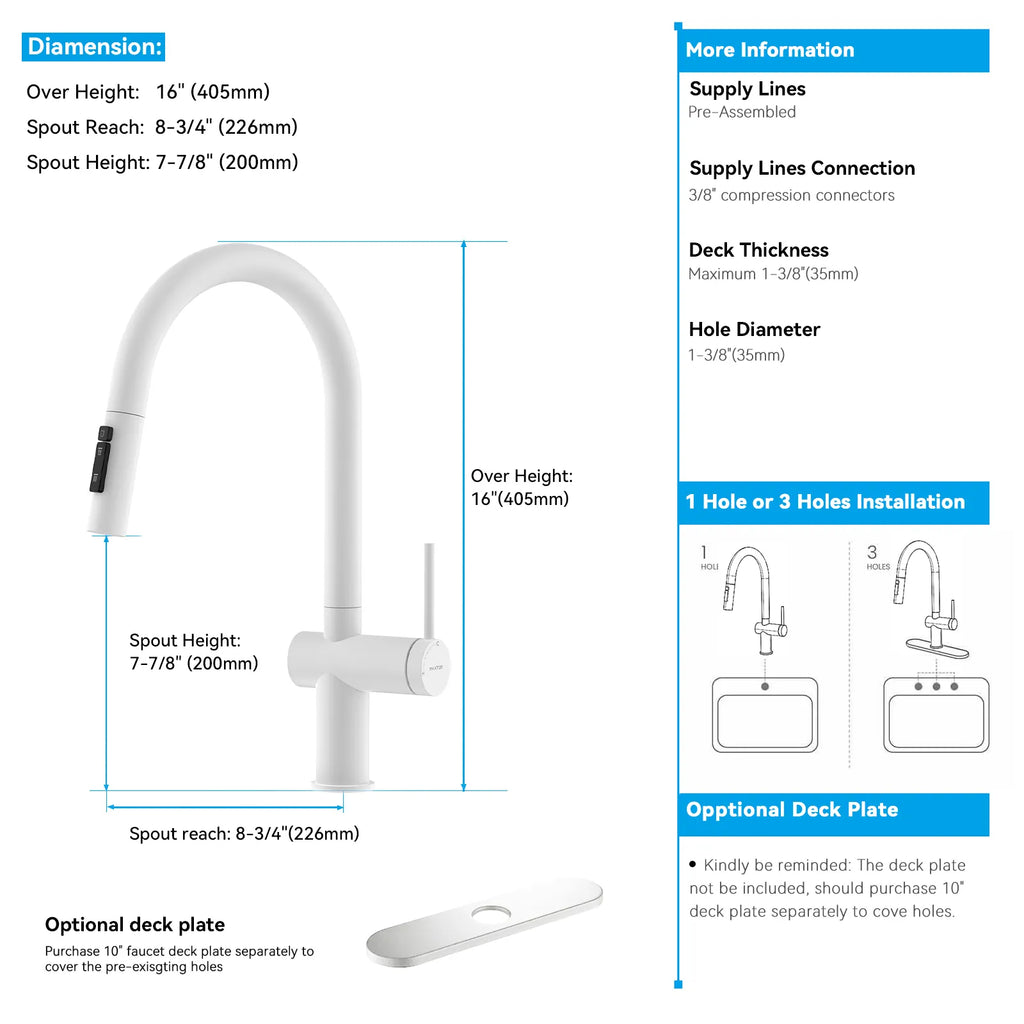 Solid Brass Pull-Down Kitchen Faucet – 3-Function Spray Head – KFB1511