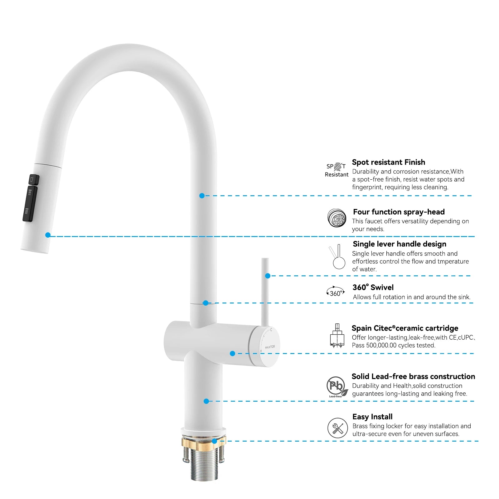 Solid Brass Pull-Down Kitchen Faucet – 3-Function Spray Head – KFB1511