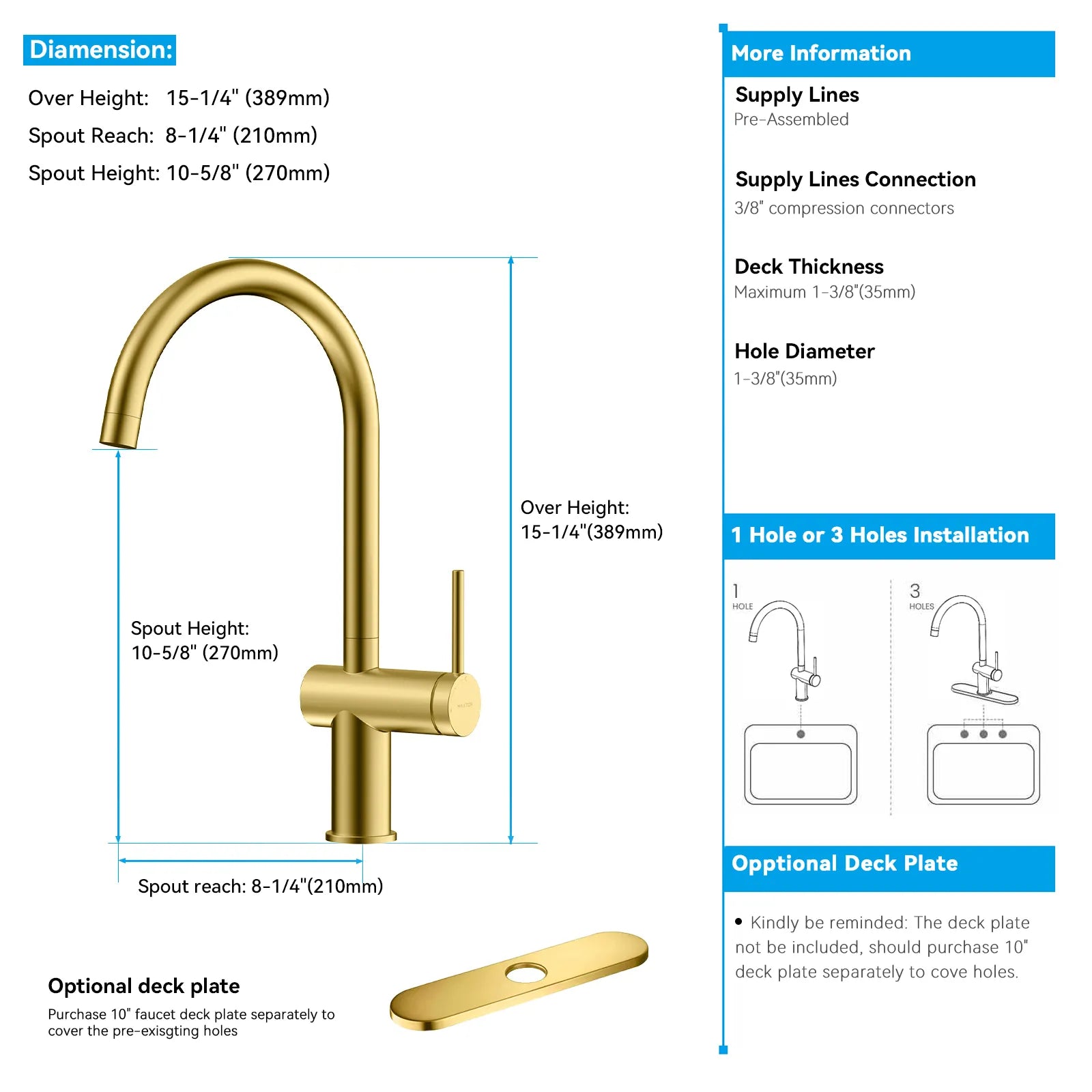 Solid Brass Kitchen Bar Faucet – High-Arc Single Handle Mixer – KFB1801