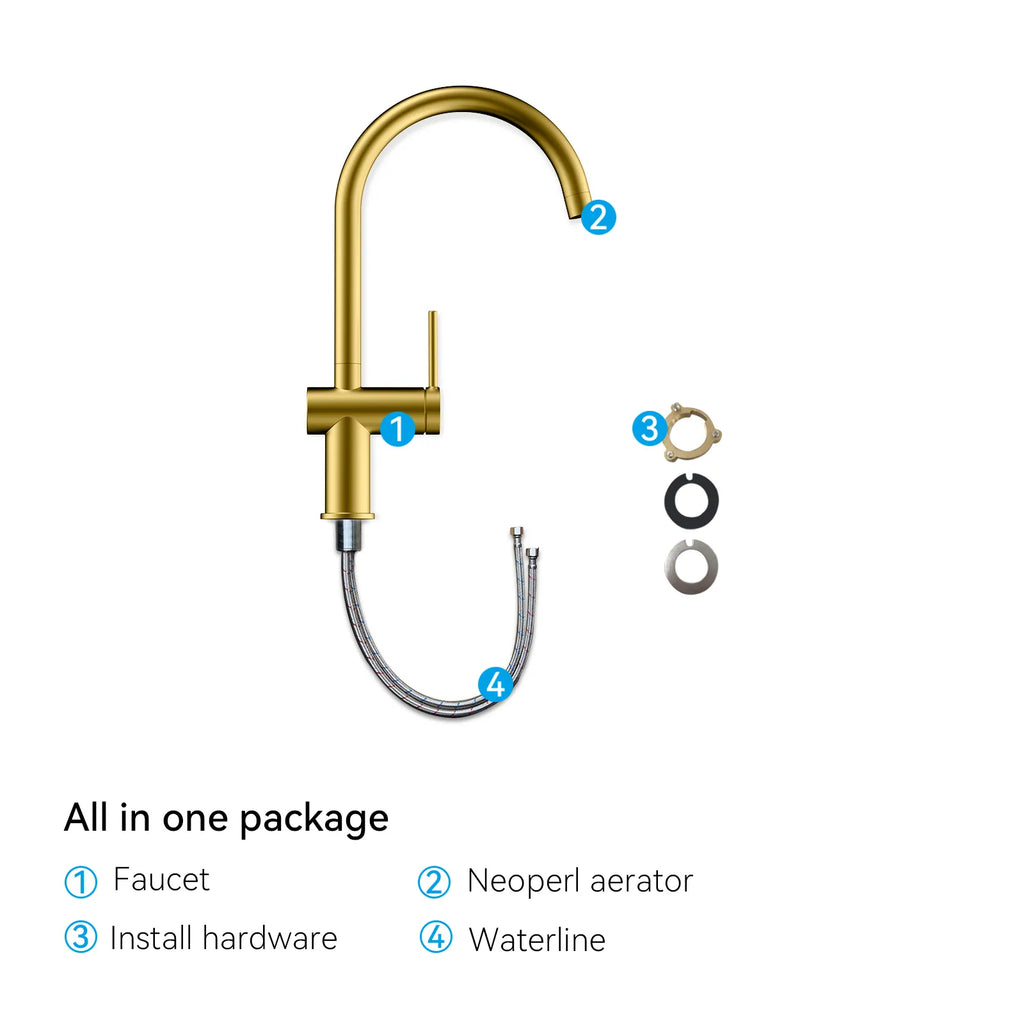 Solid Brass Kitchen Bar Faucet – High-Arc Single Handle Mixer – KFB1801