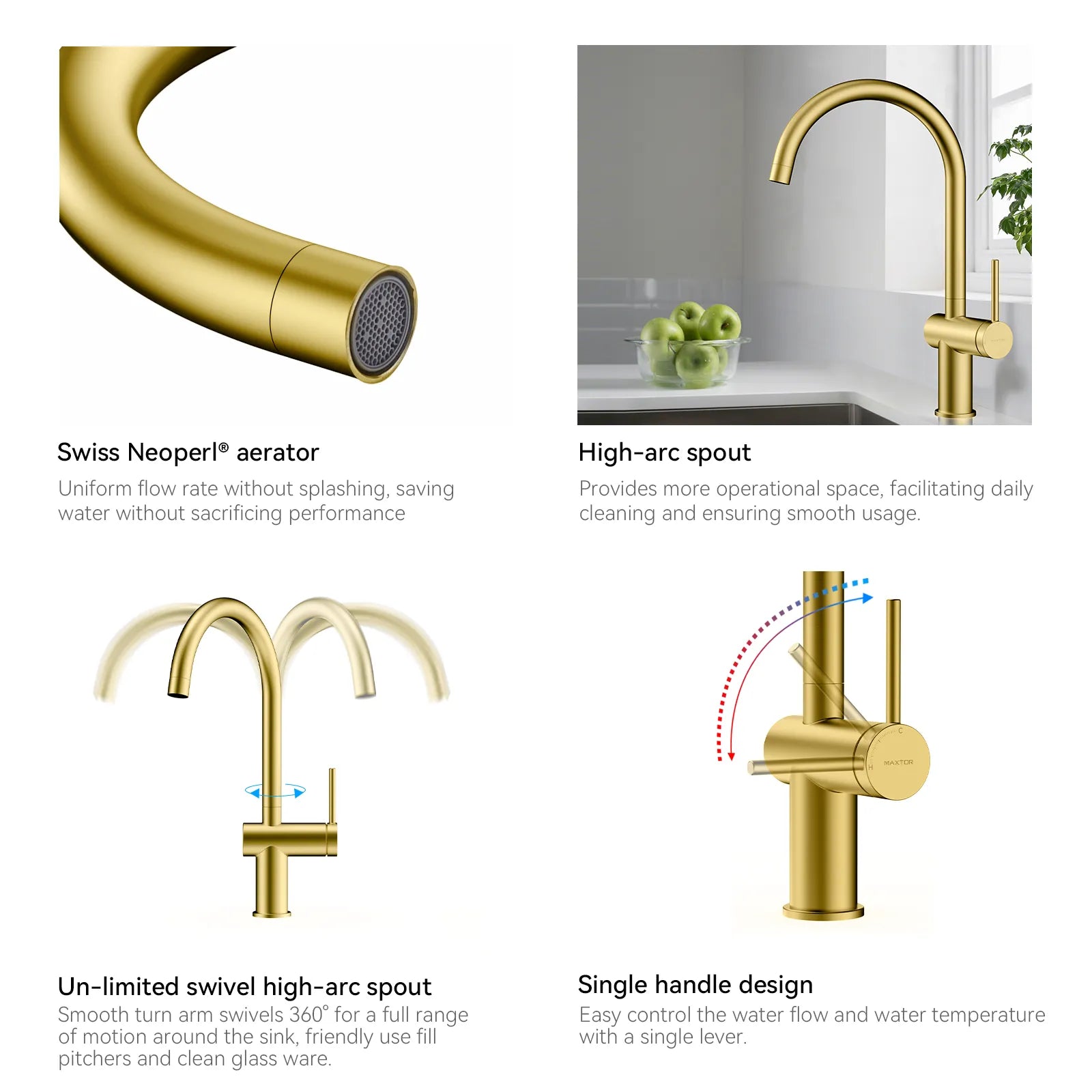 Solid Brass Kitchen Bar Faucet – High-Arc Single Handle Mixer – KFB1801