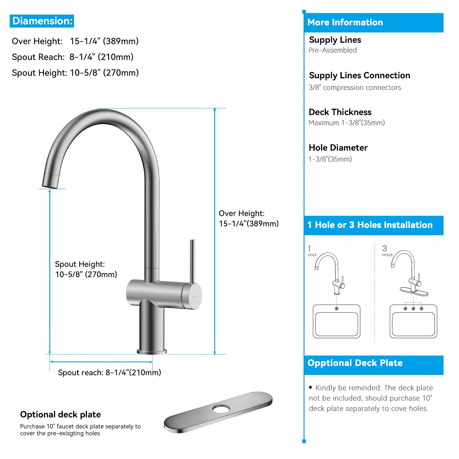 Solid Brass Kitchen Bar Faucet – High-Arc Single Handle Mixer – KFB1801