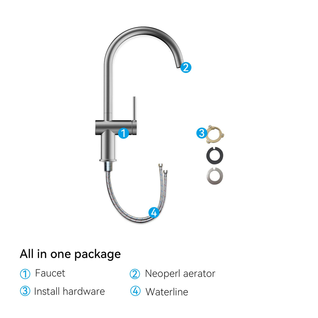 Solid Brass Kitchen Bar Faucet – High-Arc Single Handle Mixer – KFB1801