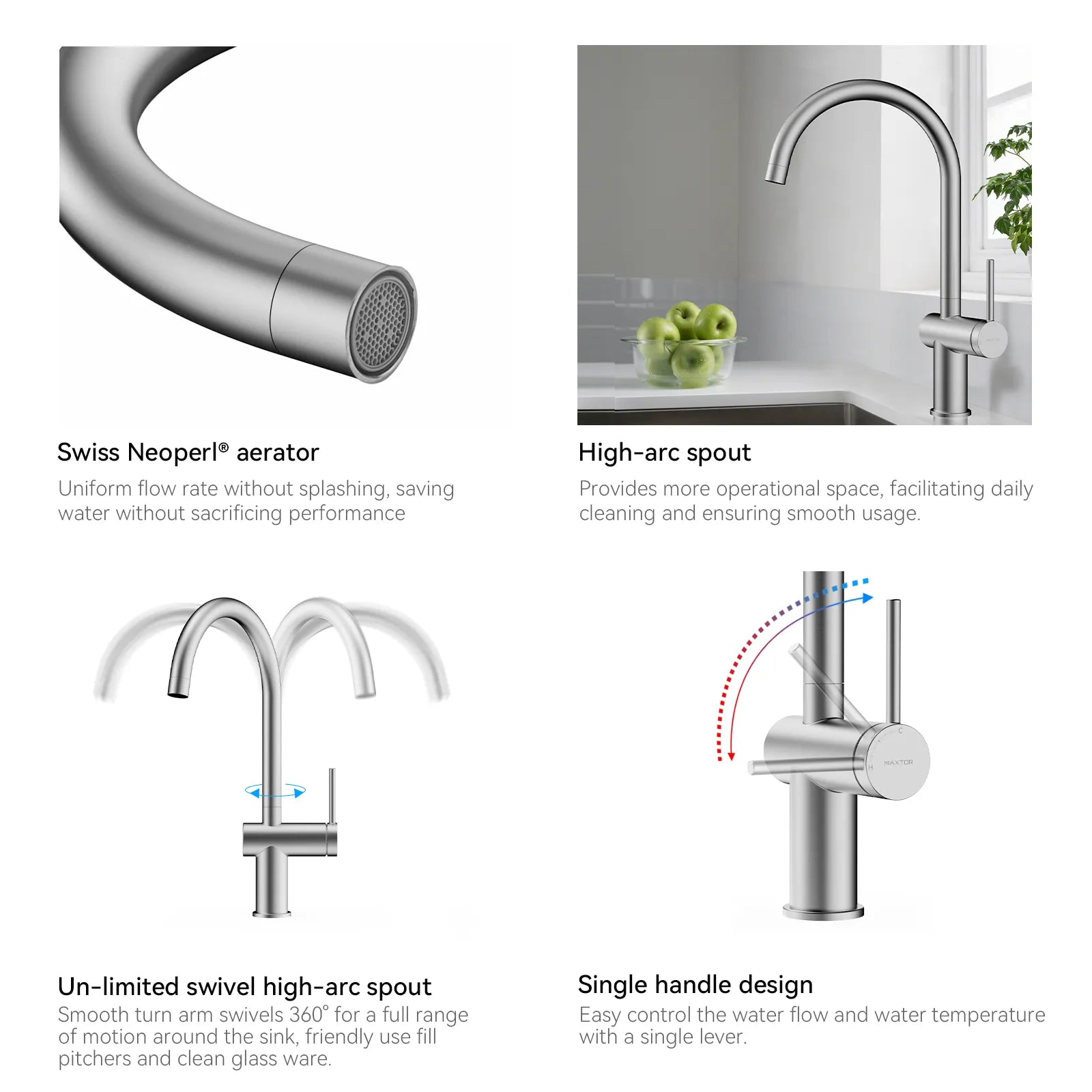 Solid Brass Kitchen Bar Faucet – High-Arc Single Handle Mixer – KFB1801