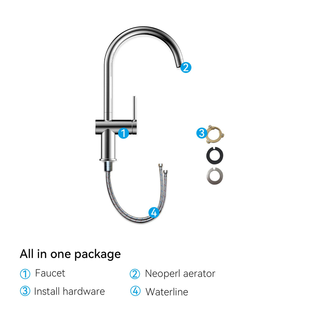 Solid Brass Kitchen Bar Faucet – High-Arc Single Handle Mixer – KFB1801