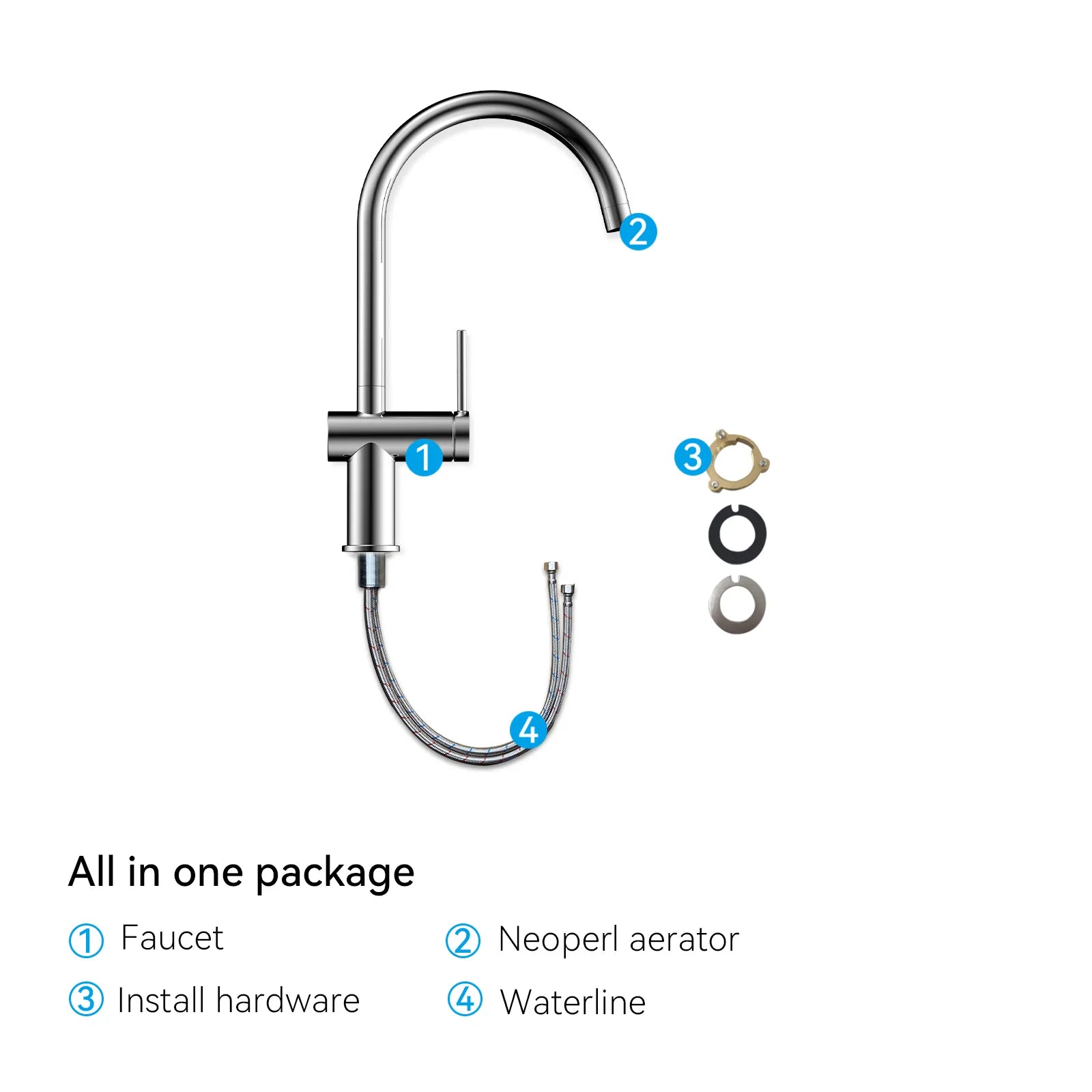 Solid Brass Kitchen Bar Faucet – High-Arc Single Handle Mixer – KFB1801