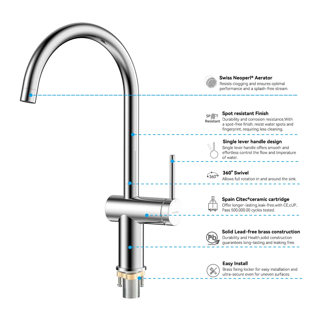 Solid Brass Kitchen Bar Faucet – High-Arc Single Handle Mixer – KFB1801