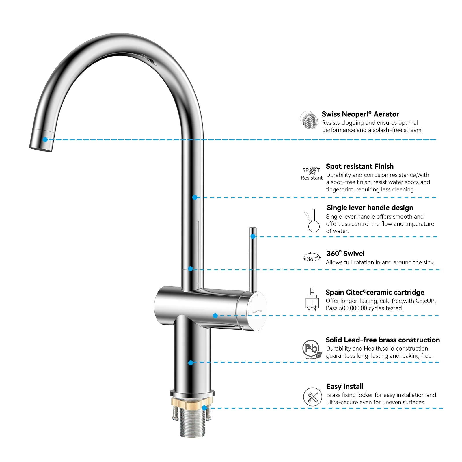 Solid Brass Kitchen Bar Faucet – High-Arc Single Handle Mixer – KFB1801