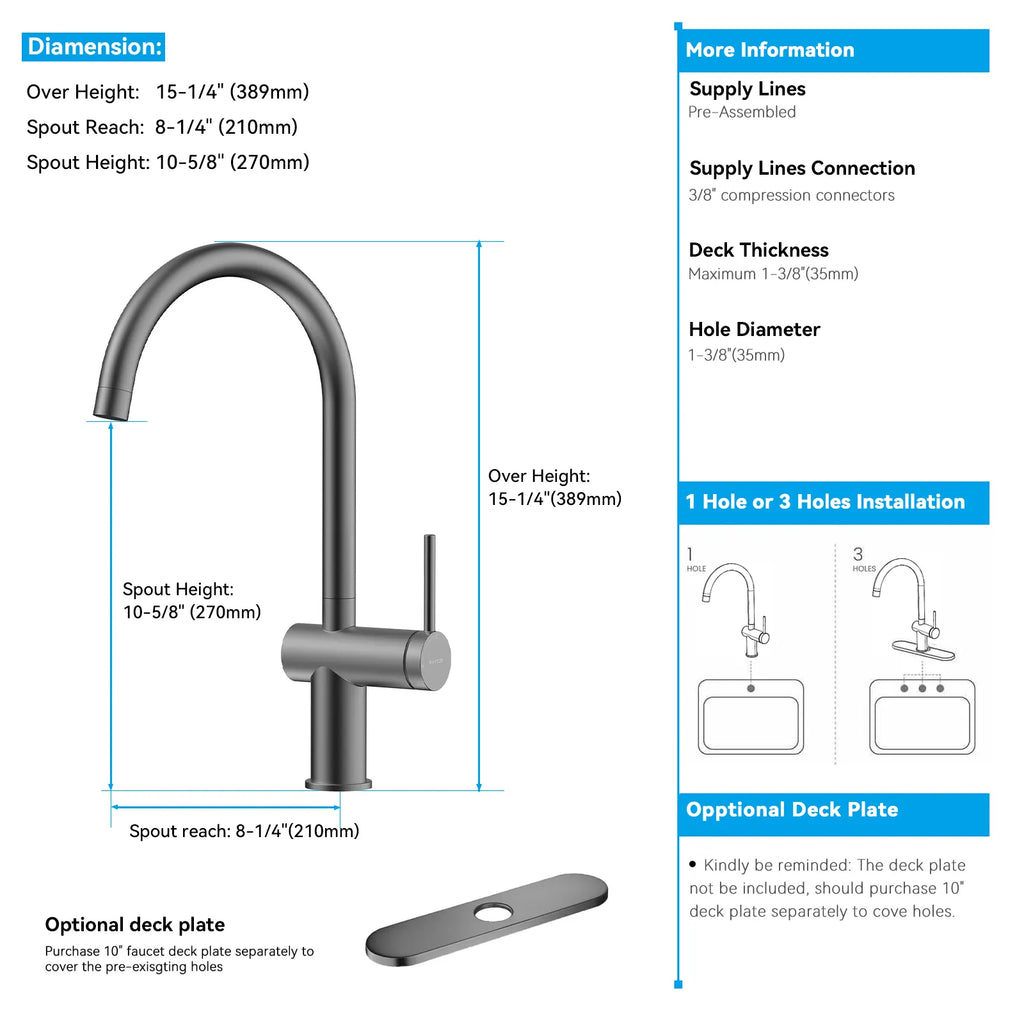Solid Brass Kitchen Bar Faucet – High-Arc Single Handle Mixer – KFB1801