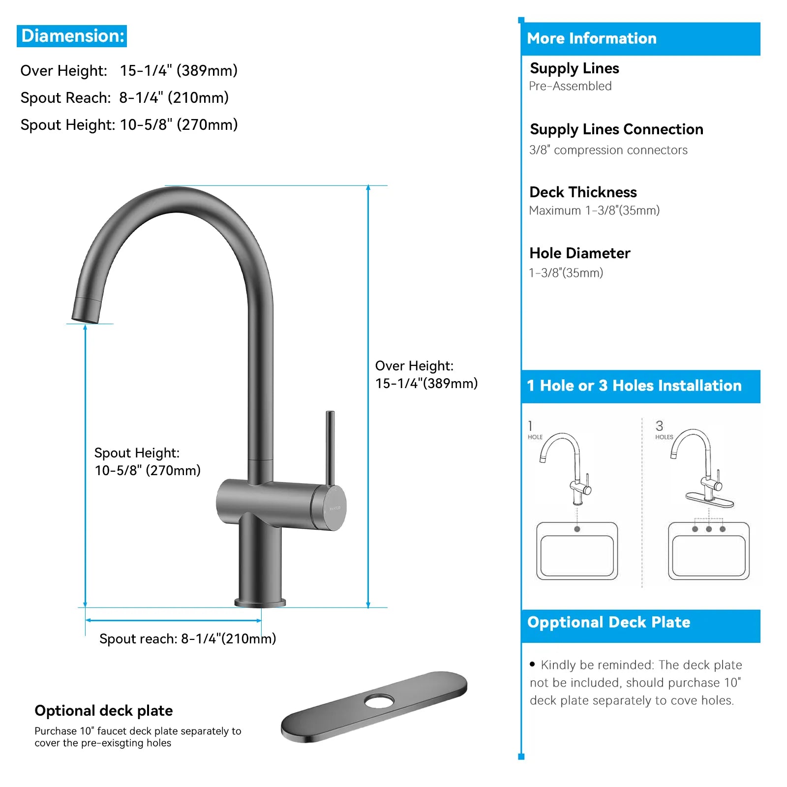 Solid Brass Kitchen Bar Faucet – High-Arc Single Handle Mixer – KFB1801