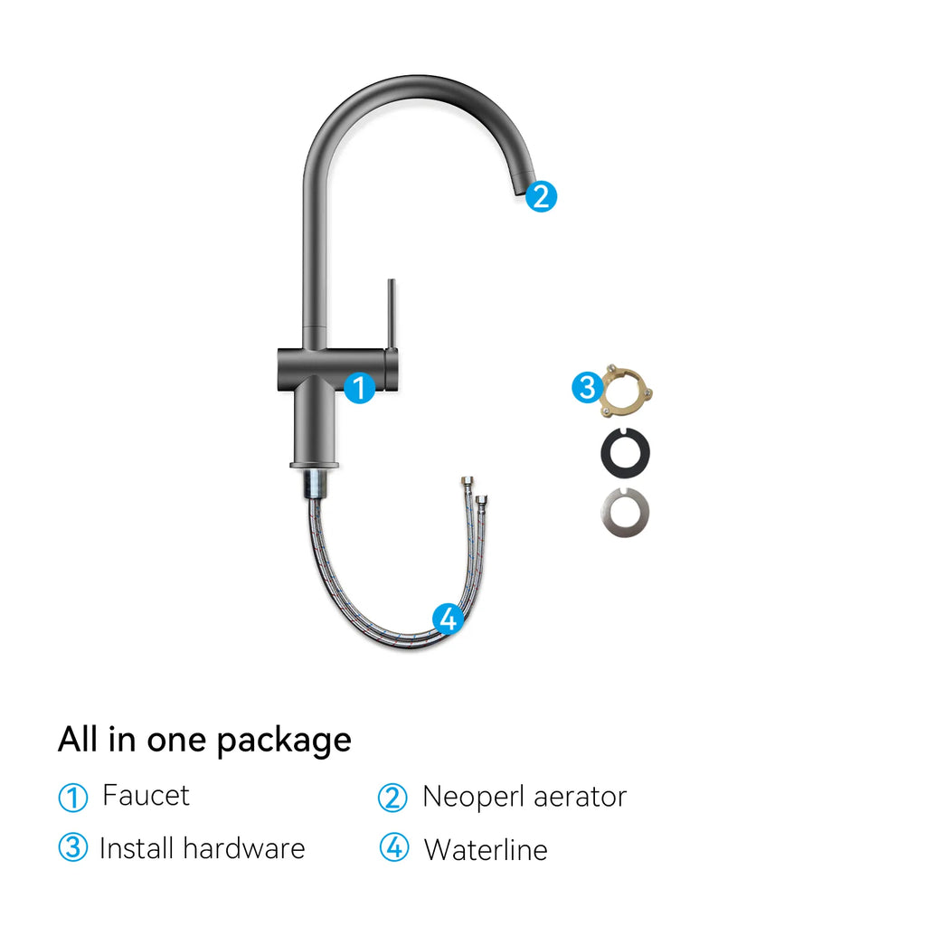 Solid Brass Kitchen Bar Faucet – High-Arc Single Handle Mixer – KFB1801
