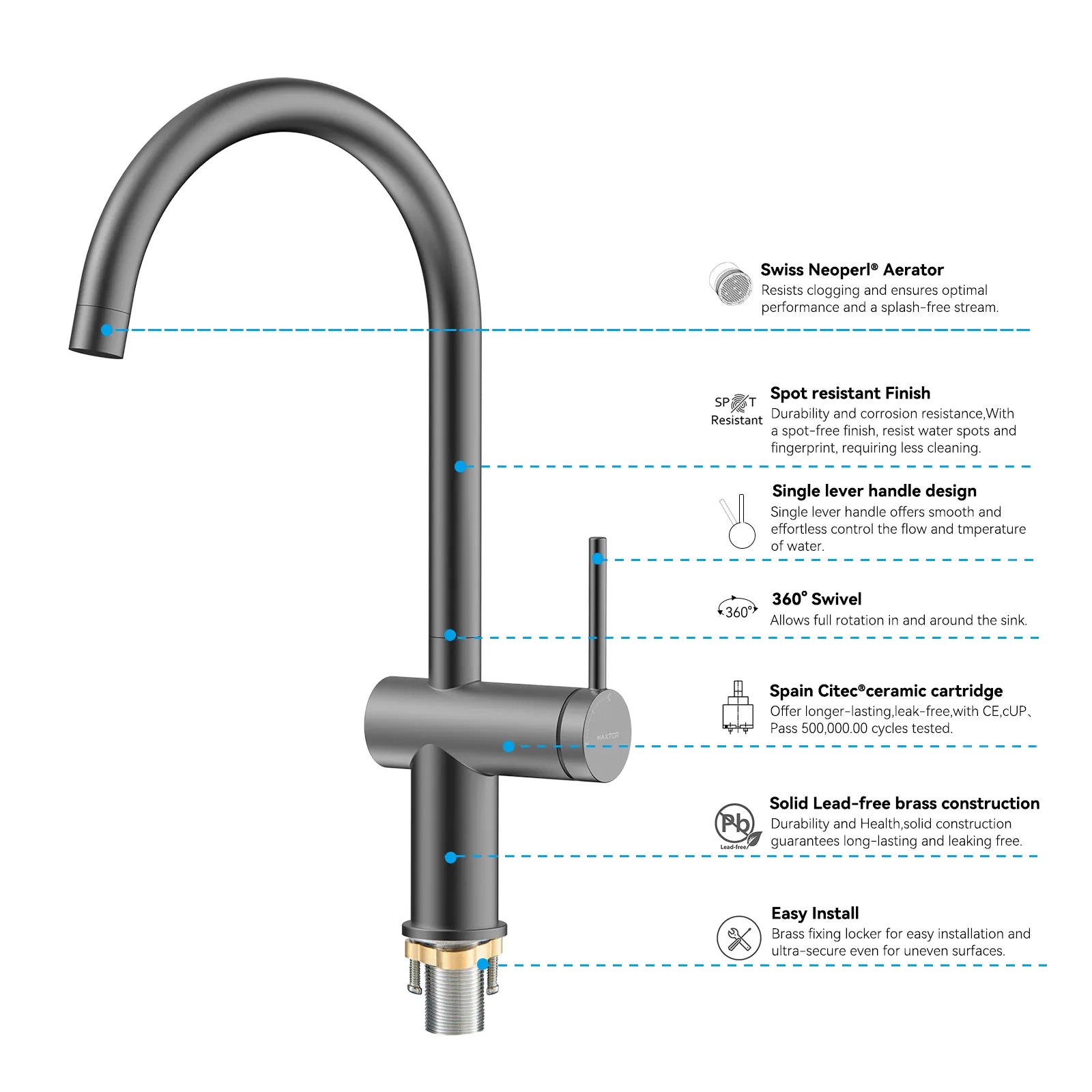 Solid Brass Kitchen Bar Faucet – High-Arc Single Handle Mixer – KFB1801