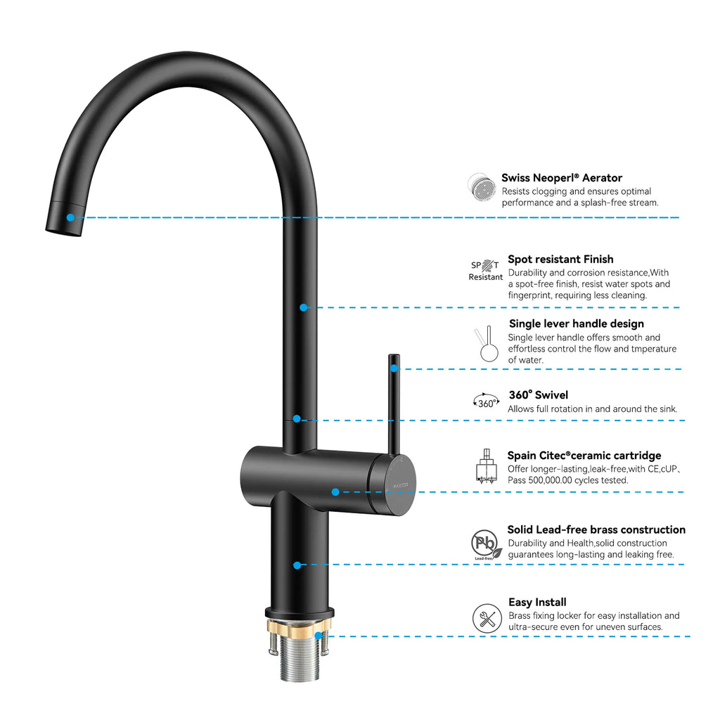 Solid Brass Kitchen Bar Faucet – High-Arc Single Handle Mixer – KFB1801