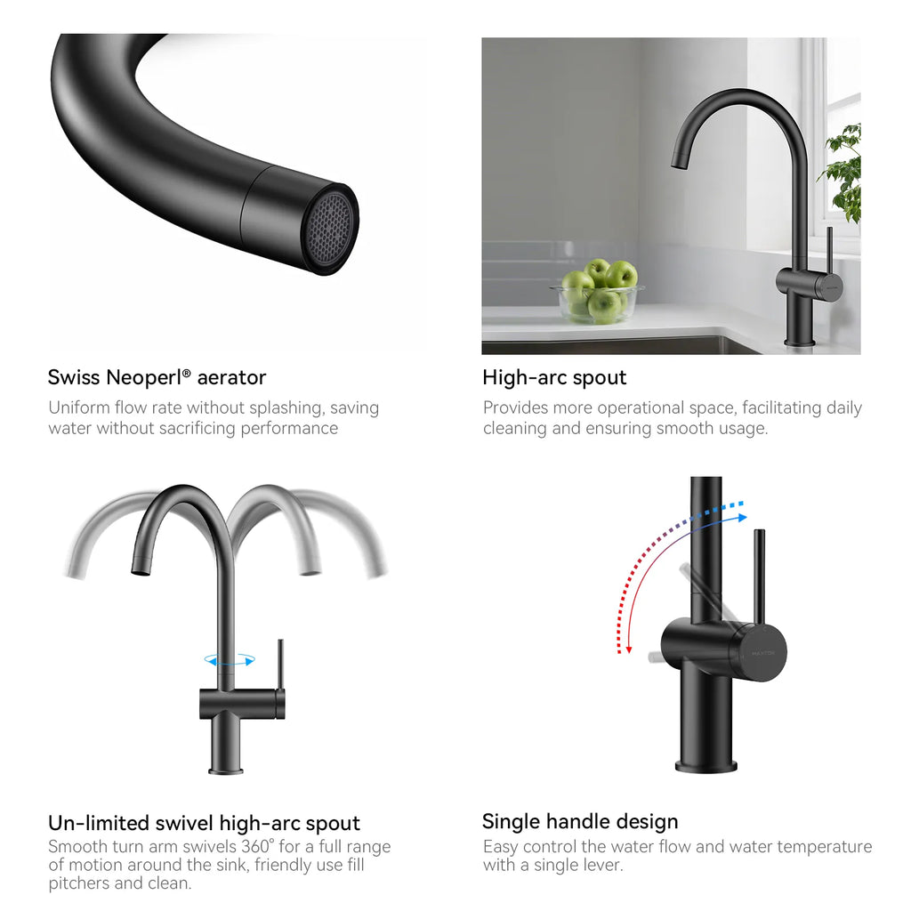 Solid Brass Kitchen Bar Faucet – High-Arc Single Handle Mixer – KFB1801