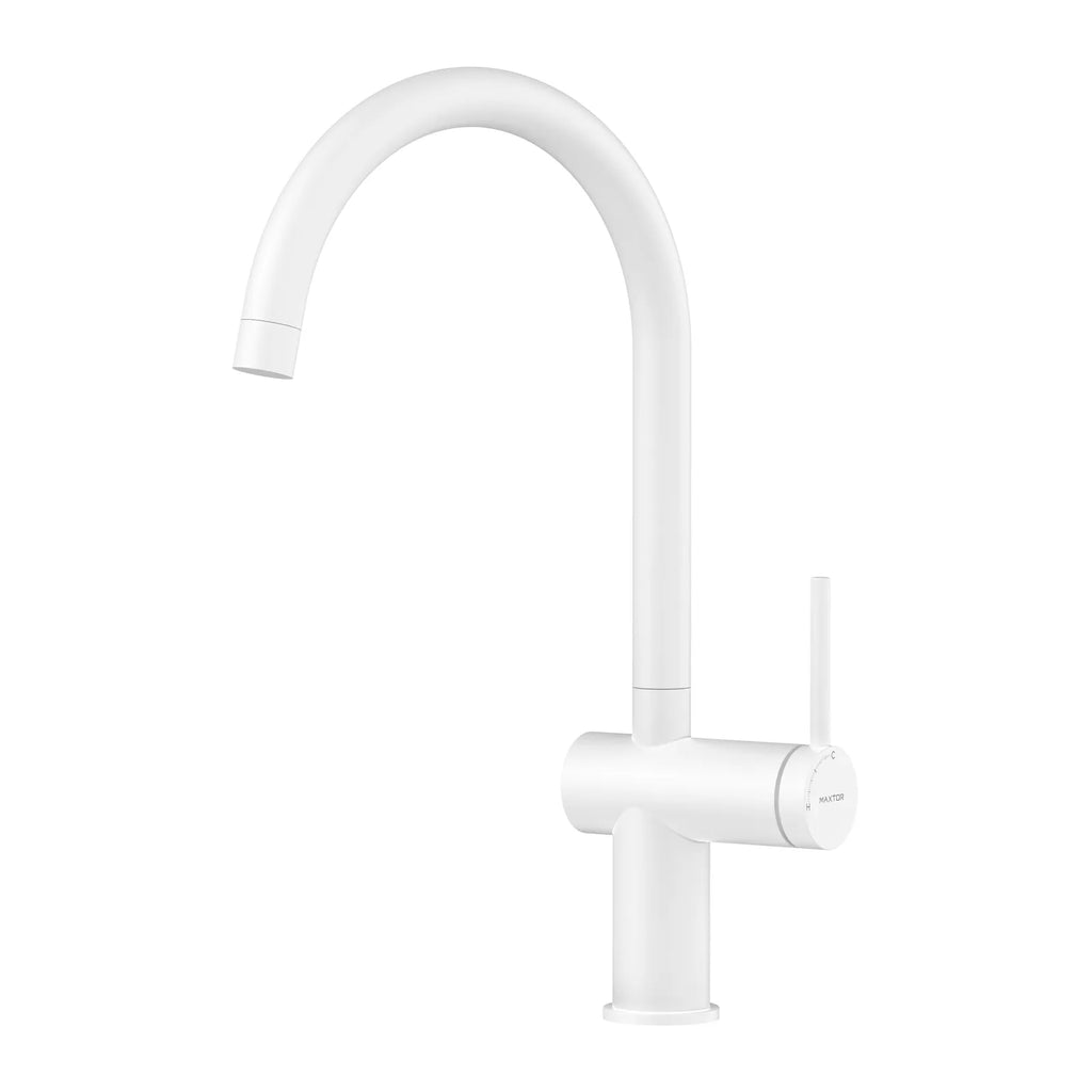 Solid Brass Kitchen Bar Faucet – High-Arc Single Handle Mixer – KFB1801 Matte White