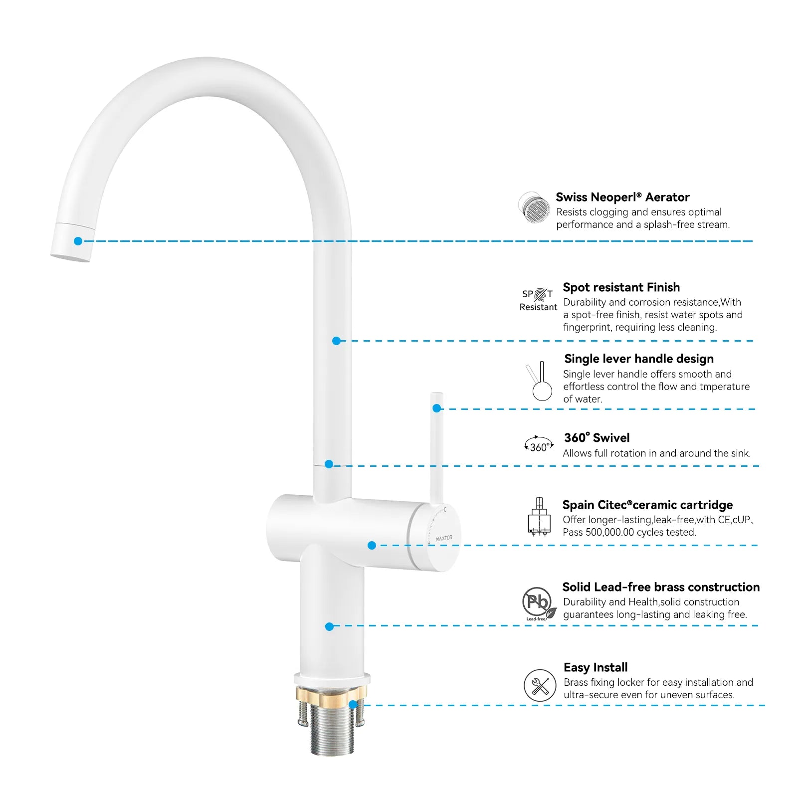 Solid Brass Kitchen Bar Faucet – High-Arc Single Handle Mixer – KFB1801