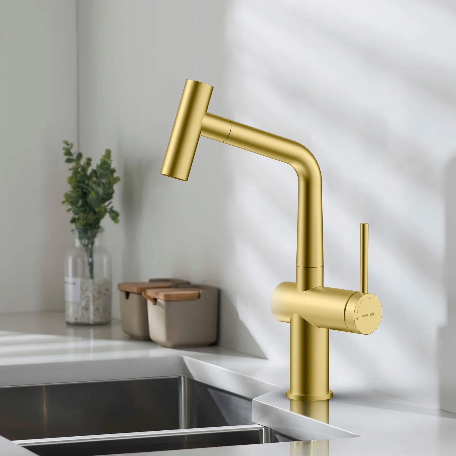 Solid Brass Dual-Function Pull-Down Kitchen Faucet – Single Handle Mixer – KFB1806