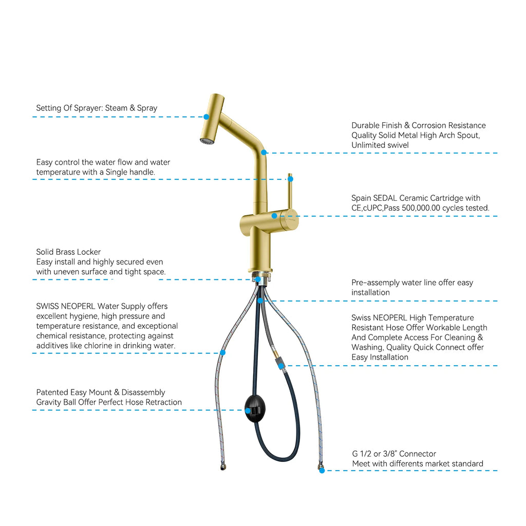 Solid Brass Dual-Function Pull-Down Kitchen Faucet – Single Handle Mixer – KFB1806