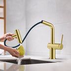 Solid Brass Dual-Function Pull-Down Kitchen Faucet – Single Handle Mixer – KFB1806